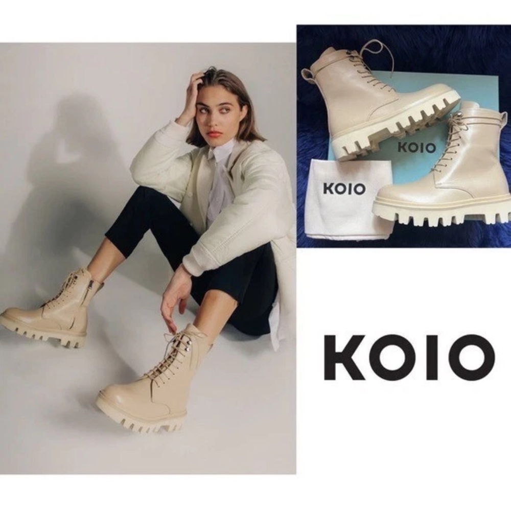 New! KOIO Logo Cortina Leather Moto Boots in Sandalwood
